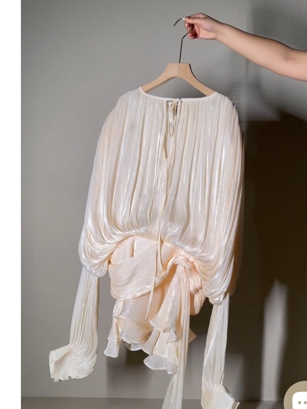 Women's Cream Pleated Tie-Neck Dress - Picture 7 of 14